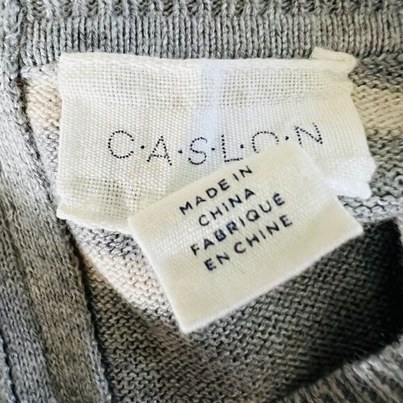 Caslon Stripe Crew Neck Sweater Gray Zip Back Long Sleeve Small - Picture 6 of 8